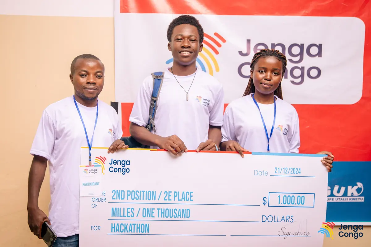 Second place team with their hackathon prize
